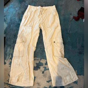 Anthropology cream linen cargos